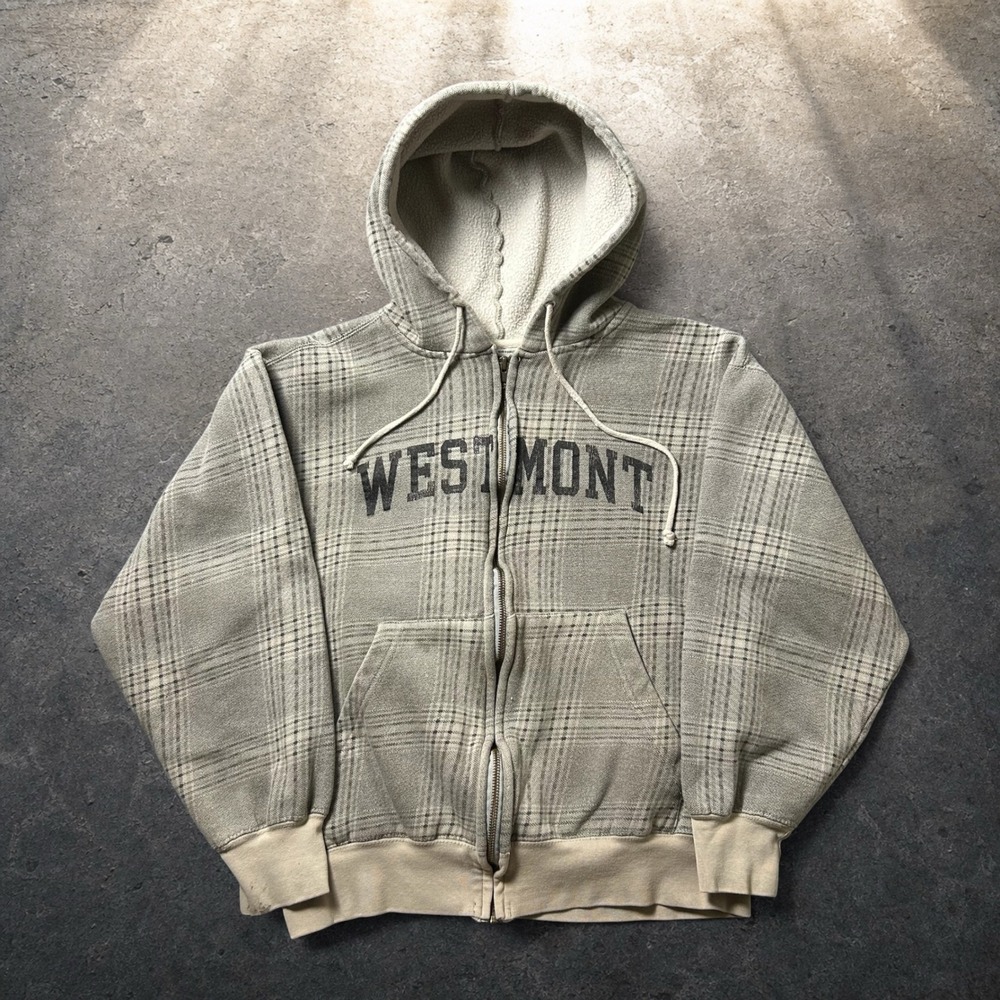 MV Sport Westmont Plaid Zip Up Hoodie Grey Tan Skater Y2K Size Medium